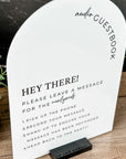 White acrylic wedding sign for audio guestbook table setup
