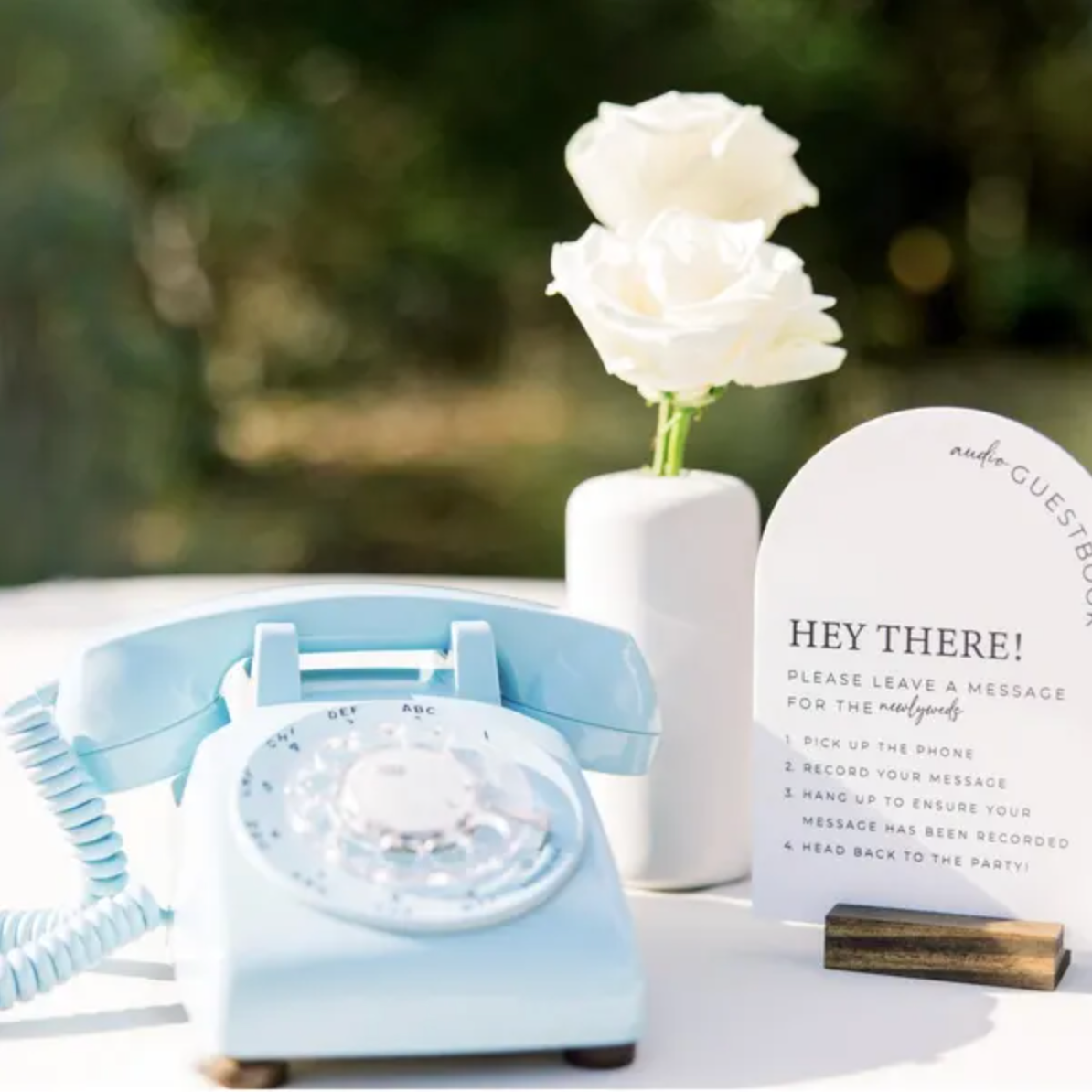 Custom voicemail wedding sign for phone guestbook station