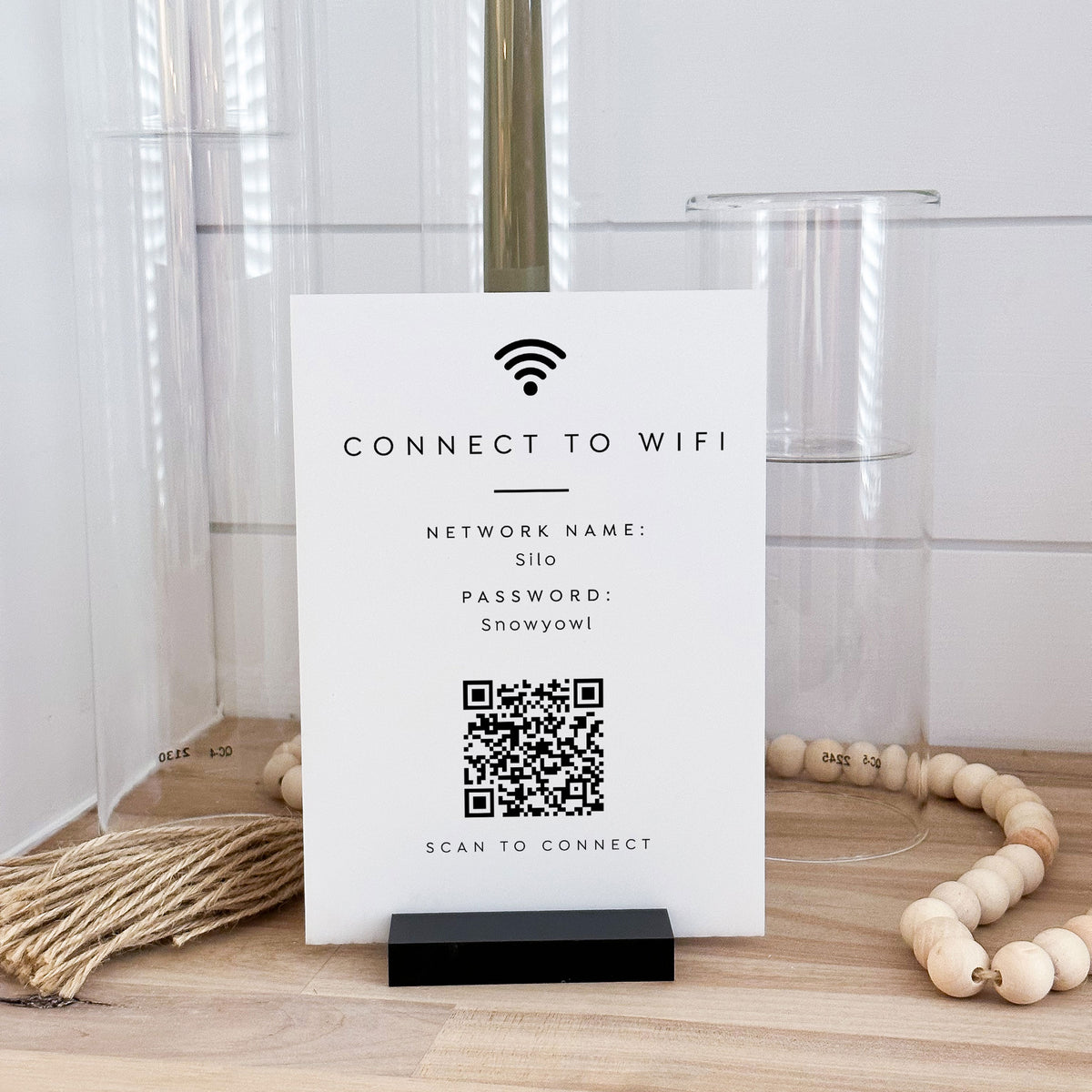 Acrylic Wifi Sign – SmartScan QR Code Password Display – Willow + Barn