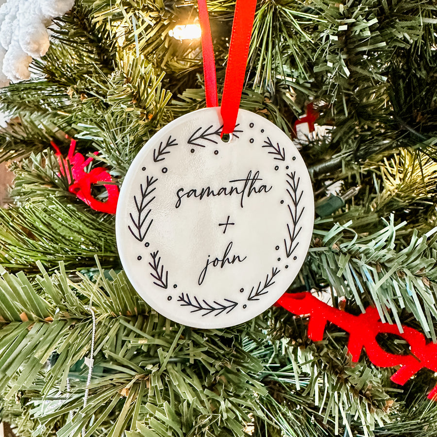 Personalized Couple Christmas Wreath Ornament Keepsake