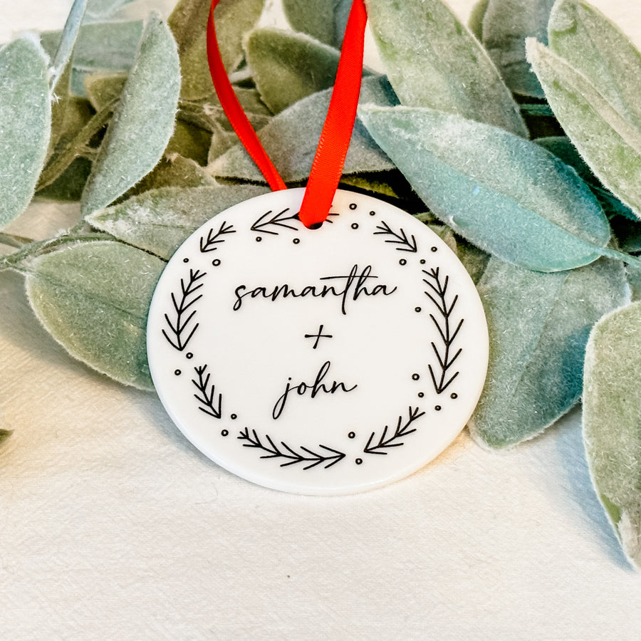 Personalized Couple Christmas Wreath Ornament Keepsake