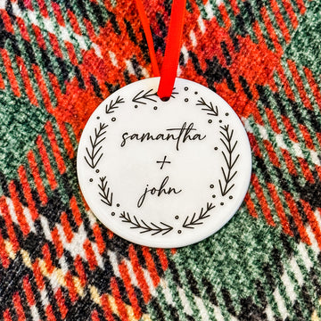 Personalized Couple Christmas Wreath Ornament Keepsake - Willow + Barn