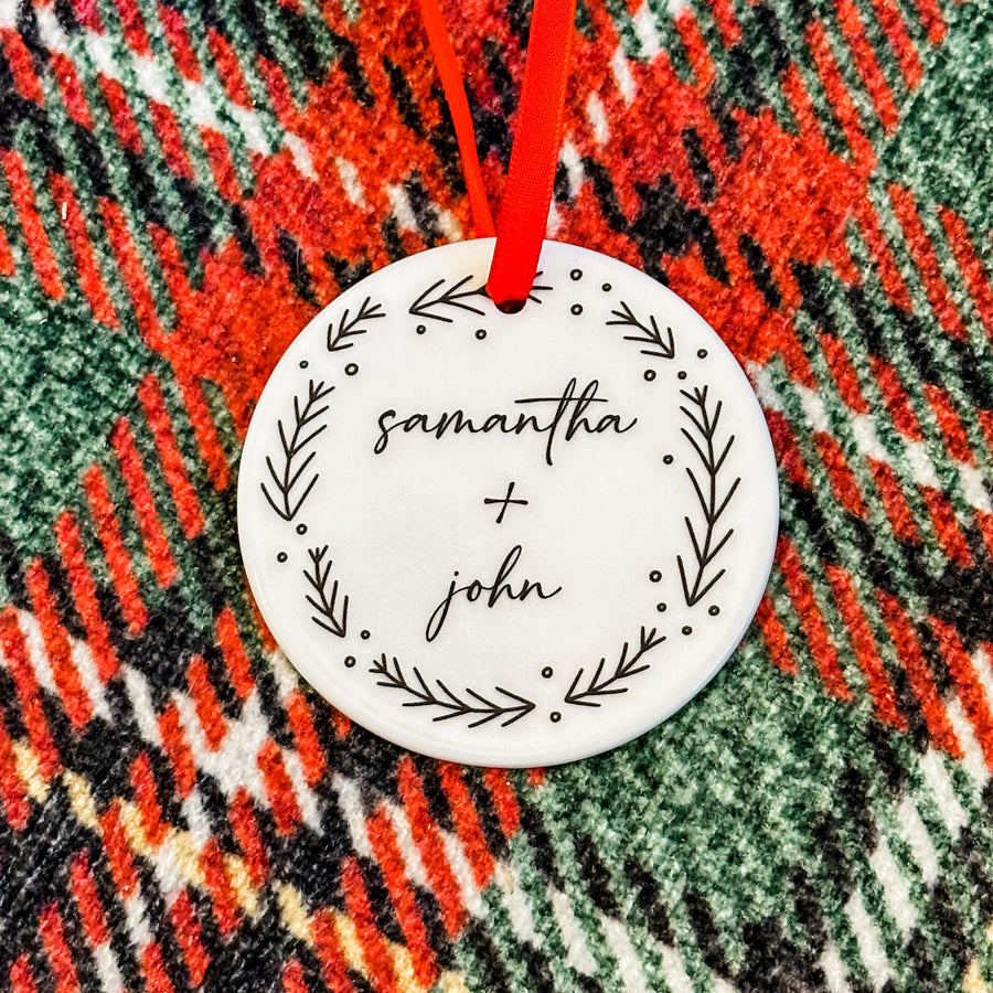 Personalized Couple Christmas Wreath Ornament Keepsake