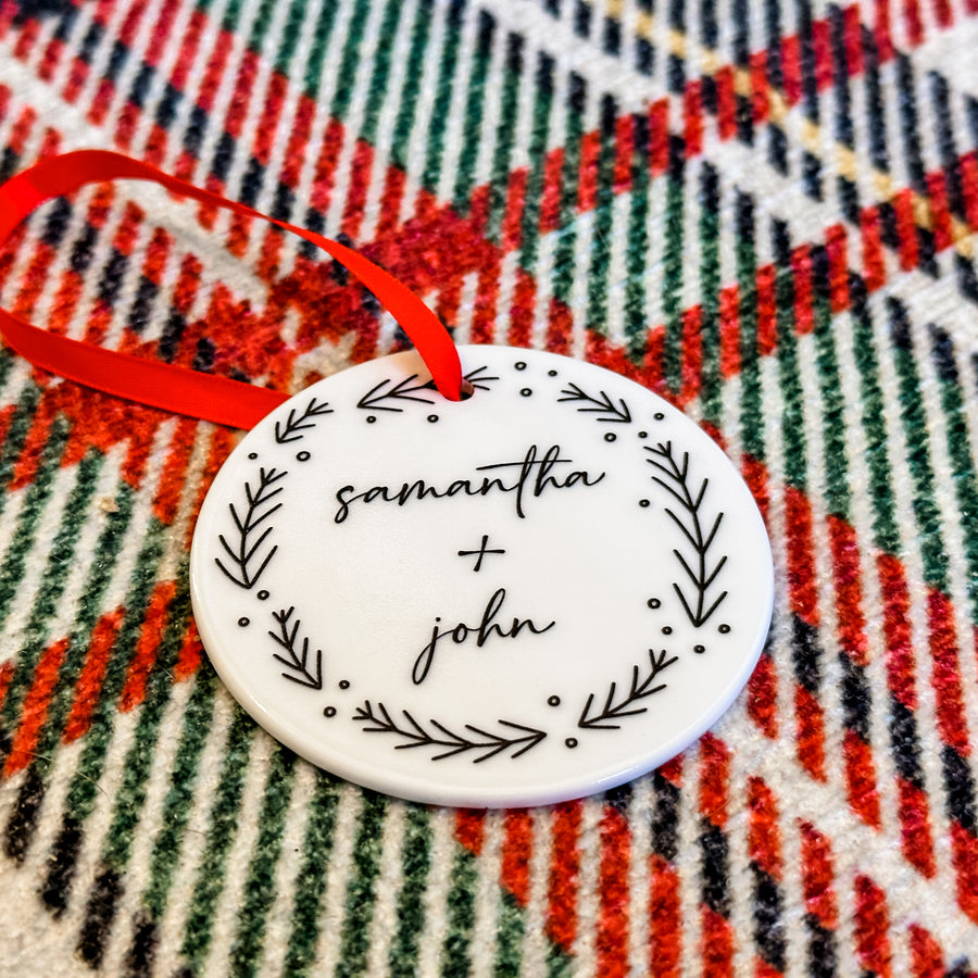 Personalized Couple Christmas Wreath Ornament Keepsake