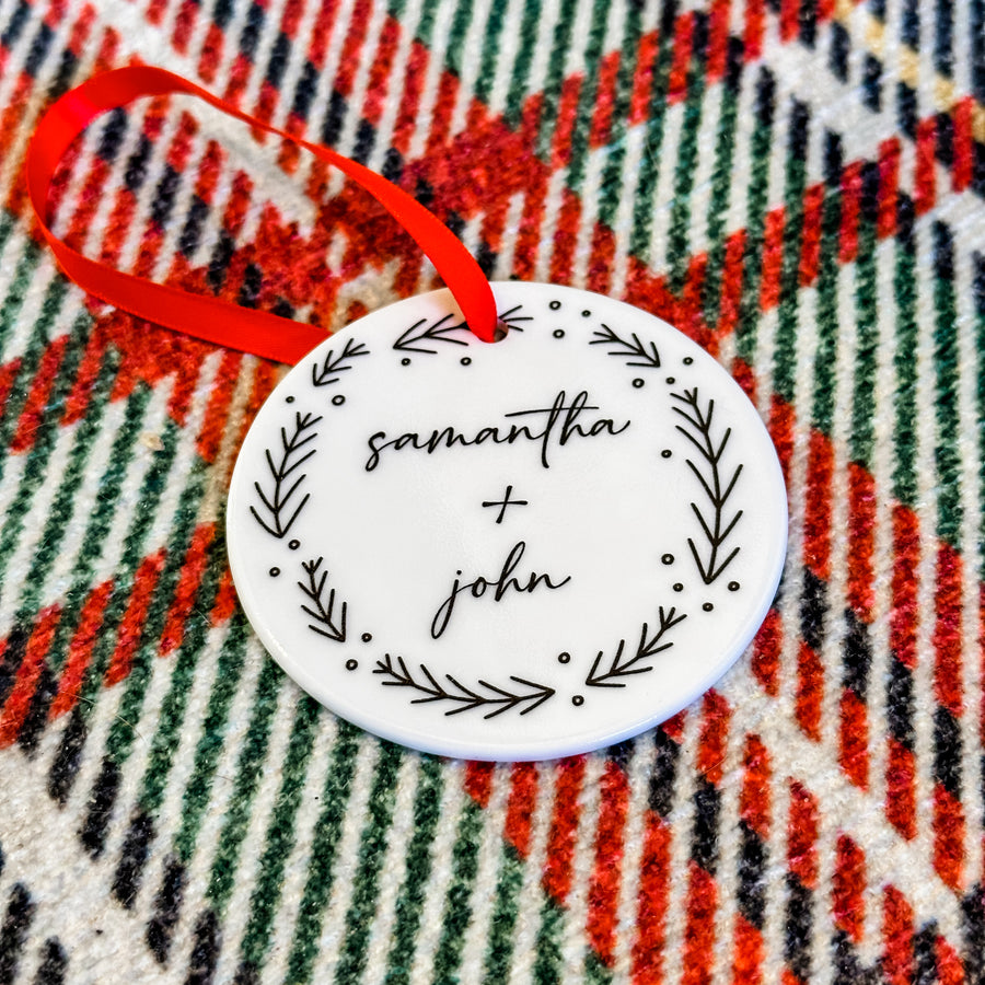 Personalized Couple Christmas Wreath Ornament Keepsake